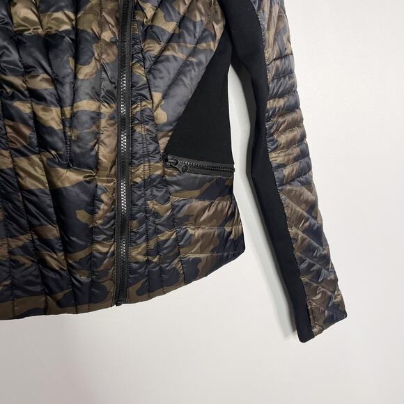 Blanc Noir Womens Small S Green Black Motion Panel Puffer Camo Print Thumbholes - Picture 5 of 16